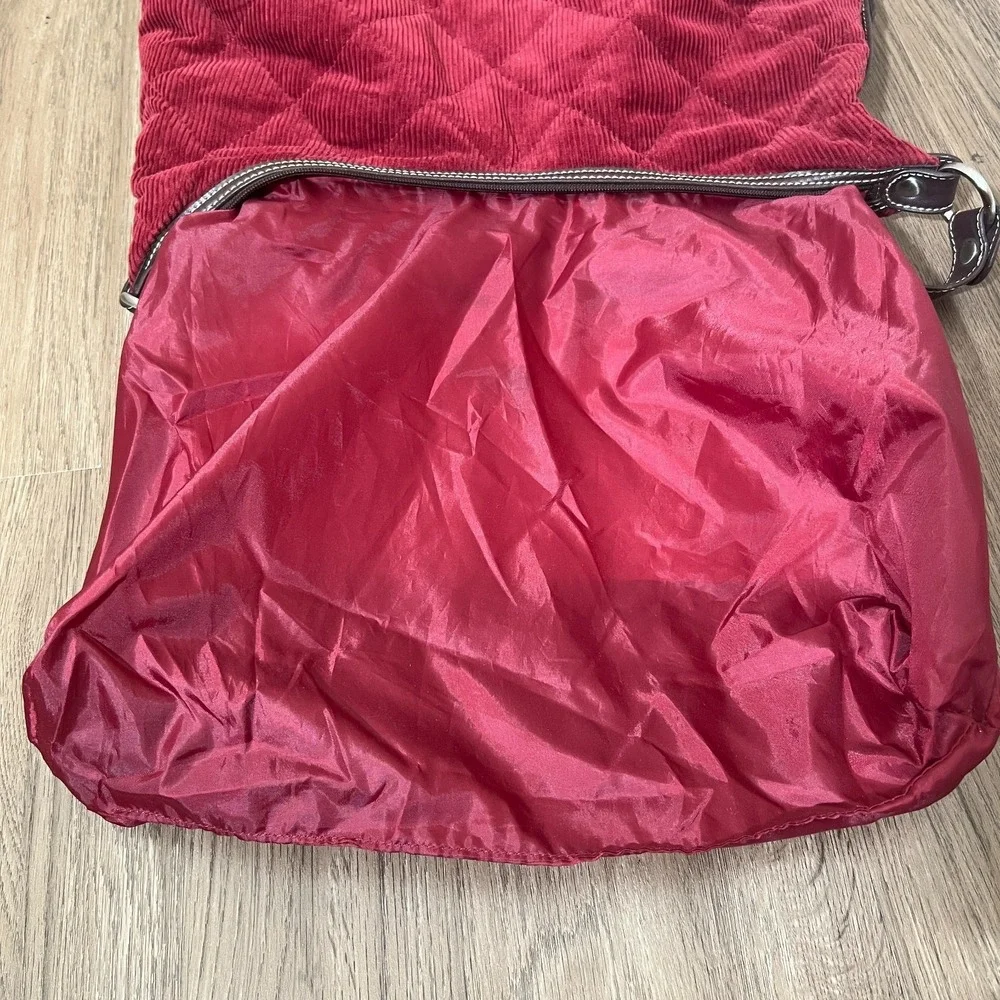 Tommy‎ Hilfiger Burgundy Corduroy Hobo Shoulder Bag Quilted Soft Grunge Y2K